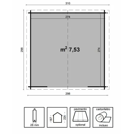 Casetta in Legno 3x3 28 mm da Giardino Rimessa per Attrezzi Blockhouse