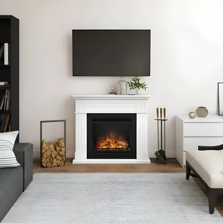Cornice per Camino Elettrico Tagu Larsen Caminetto in Legno MDF Bianco