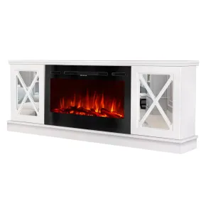 Camino Elettrico con Mobile Specchiato Bianco 1500W Moderno per Soggiorno