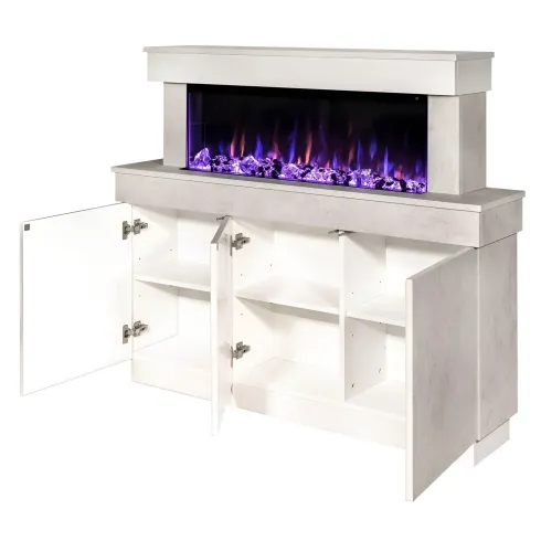 Mobile con Camino Elettrico 1500W Beige Effetto Pietra Moderno da Salotto