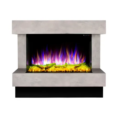 Camino Elettrico 1500W da Soggiorno Grigio con Fiamma 3D Multicolore