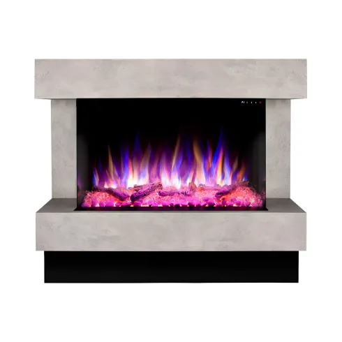 Camino Elettrico 1500W da Soggiorno Grigio con Fiamma 3D Multicolore