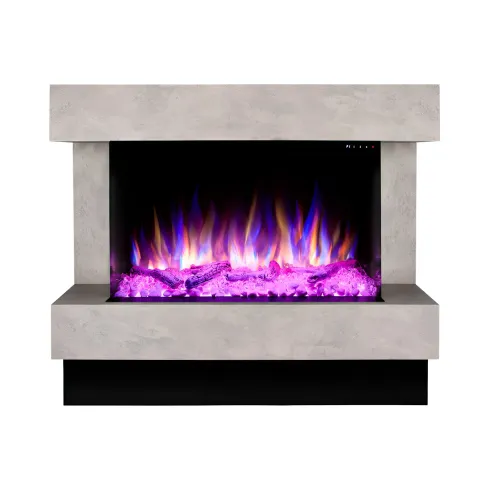 Camino Elettrico 1500W da Soggiorno Grigio con Fiamma 3D Multicolore
