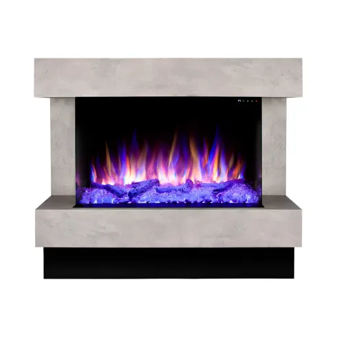 Camino Elettrico 1500W da Soggiorno Grigio con Fiamma 3D Multicolore