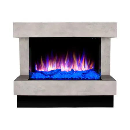 Camino Elettrico 1500W da Soggiorno Grigio con Fiamma 3D Multicolore