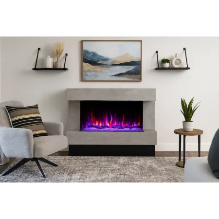 Camino Elettrico 1500W da Soggiorno Grigio con Fiamma 3D Multicolore