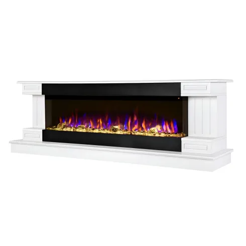 Camino Elettrico Bianco 1500W 181x43x60 con Fiamma 3D e Termostato