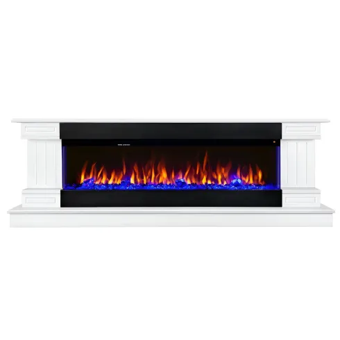Camino Elettrico Bianco 1500W 181x43x60 con Fiamma 3D e Termostato