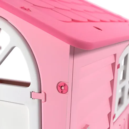 Casetta da Giardino per Bambini Rosa in Plastica Porta e Finestre Apribili