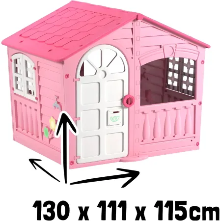 Casetta da Giardino per Bambini Rosa in Plastica Porta e Finestre Apribili