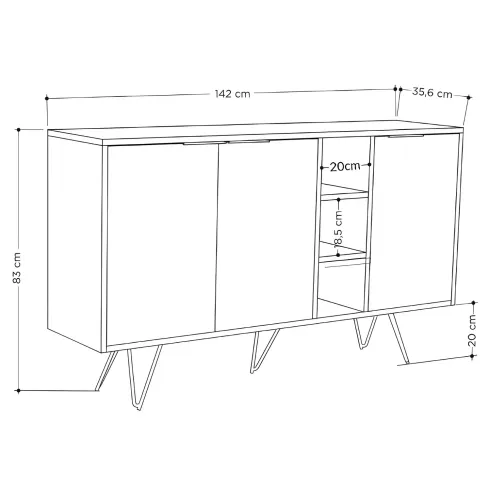 Madia Moderna 3 Ante Credenza da Soggiorno con Vani Rovere