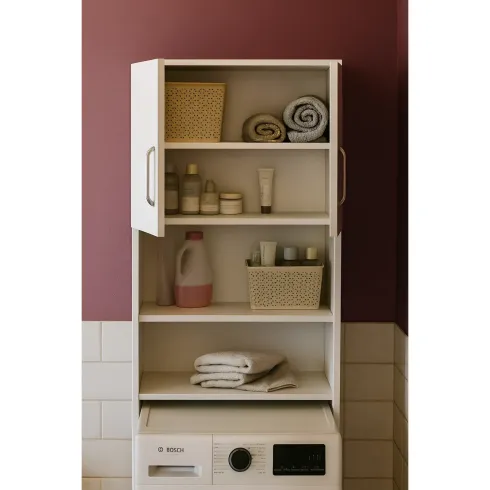 Mobile Coprilavatrice con Ripiani e 2 Ante da Interno 64x20x180 cm Bianco