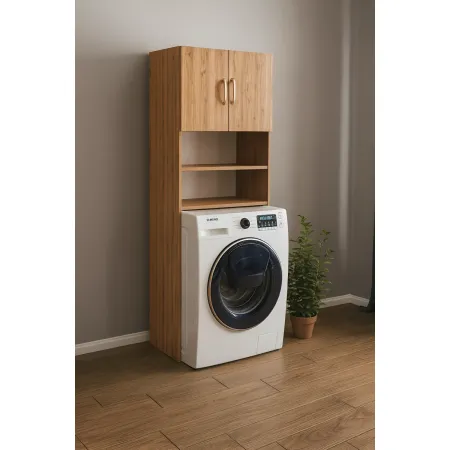 Mobile Coprilavatrice Rovere con Ripiani e 2 Ante da Interno 64x20x180 cm