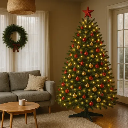 Albero di Natale Alto 150 cm Verde Effetto Realistico in PE PVC
