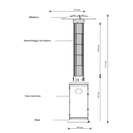 Stufa a Gas a Fungo da Esterno 10500W Cilindrica Acciaio Inox Lucido