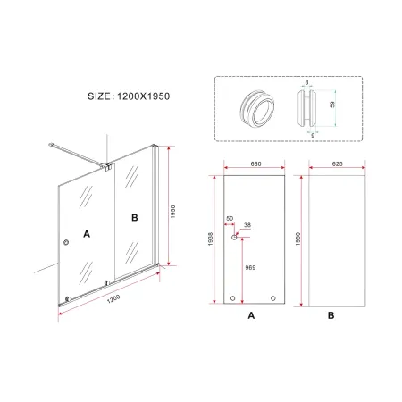 Parete Doccia Walk In da 8 mm misura 120 140 160 180 Box Lato Anta Fissa