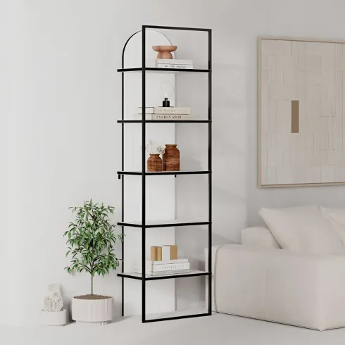 Libreria 5 Ripiani Moderna da Ingresso Soggiorno Bianco Struttura Metallo