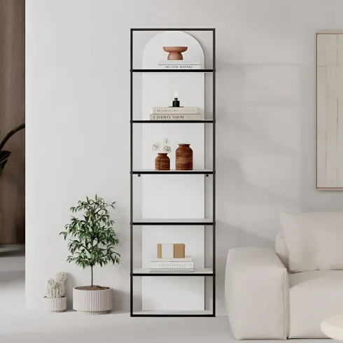 Libreria 5 Ripiani Moderna da Ingresso Soggiorno Bianco Struttura Metallo