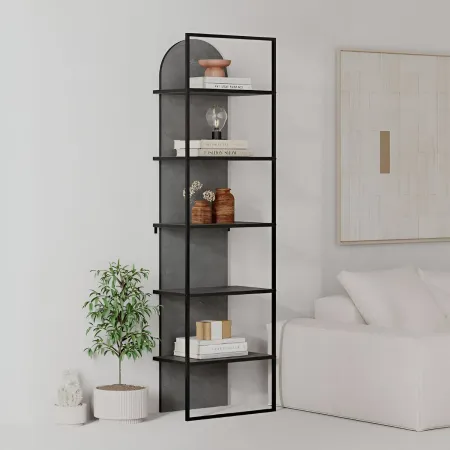 Libreria 5 Ripiani Moderna da Ingresso Soggiorno Grigio Struttura Metallo