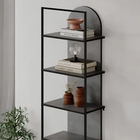 Libreria 5 Ripiani Moderna da Ingresso Soggiorno Grigio Struttura Metallo