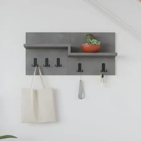Appendiabiti da Parete con Mensole per Ingresso 5 Ganci Moderno Grigio