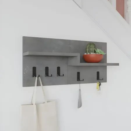 Appendiabiti da Parete con Mensole per Ingresso 5 Ganci Moderno Grigio