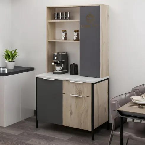 Mobile Caffè Multiuso Ripiani a Giorno Ante Cassetto Rovere Antracite