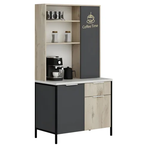 Mobile Caffè Multiuso Ripiani a Giorno Ante Cassetto Rovere Antracite