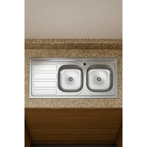Lavello 2 Vasche con Gocciolatoio Sinistro Inox da Appoggio 120x60 cm