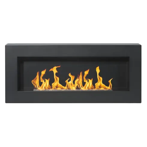 Camino a Bioetanolo da Parete 2,5 KW Nero Fiamma Reale Lana di Roccia