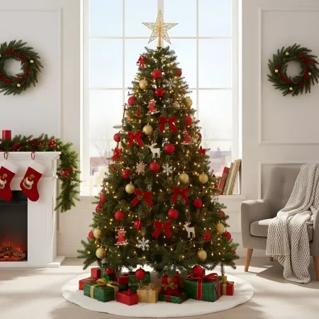 Albero di Natale Altezza 200 cm Folto Realistico PVC con Base a Croce