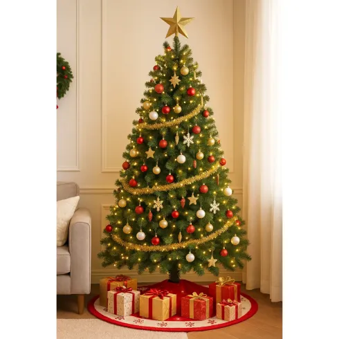 Albero di Natale Alto 240 cm Folto Verde Base 160 cm Rami Realistici