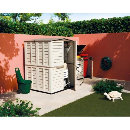Casetta Attrezzi Plastica Beige Antipioggia da Giardino 151x146 cm