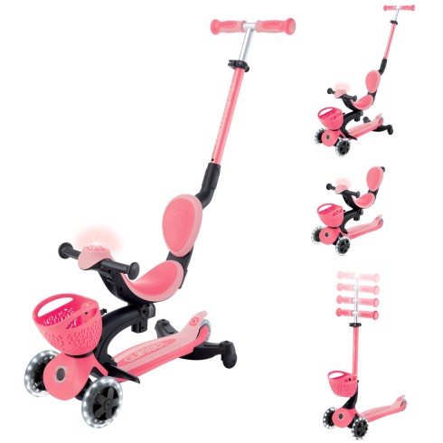 Monopattino Evolutivo per Bambini 3 in 1 Rosa con Luci LED 50kg