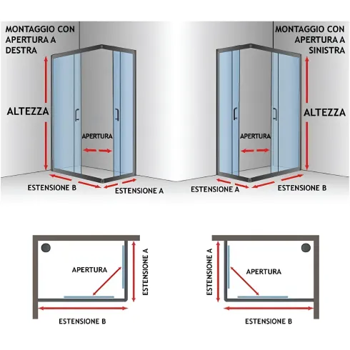 Box Doccia Cristallo 4 mm Angolare Ante Scorrevoli 80x80 cm Quadrato