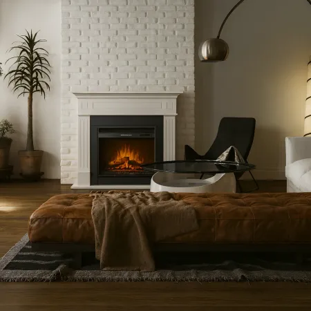 Camino Elettrico da Pavimento 1800W Legno MDF Bianco per Soggiorno