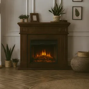 Camino Elettrico da Pavimento 1800W Legno MDF Noce per Soggiorno 2