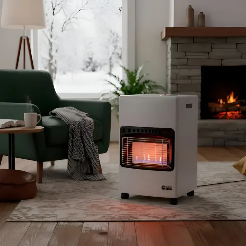 Stufa a Infrarossi Gas 4200W GPL Portatile con Ruote Bianco per Interni