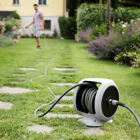 Avvolgitubo da Giardino Portatile 20m ABS Maniglia Lancia Multigetto