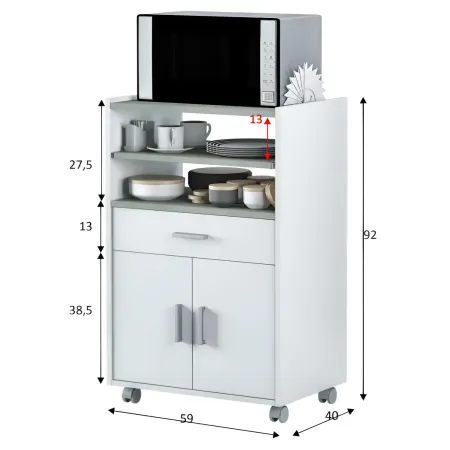 Mobile Portaforno con Ruote Legno Bianco Salvaspazio Cassetto 2 Ante