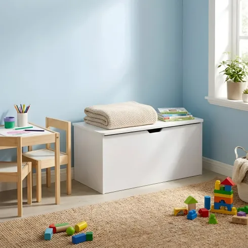 Panca Porta Giochi in Legno Bianco Cassapanca Contenitore Salvaspazio