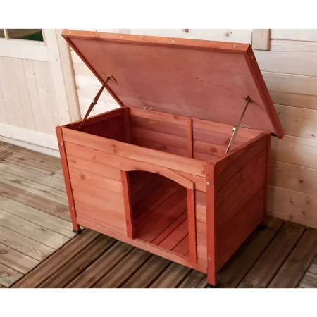 Cuccia per Cani Taglia Media Legno da Esterno Giardino Tetto Apribile