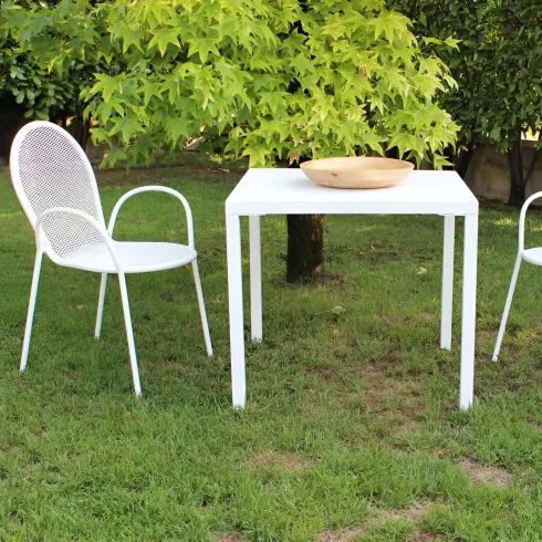 Tavolo Impilabile in Acciaio Bianco da Giardino Quadrato 80x80 cm