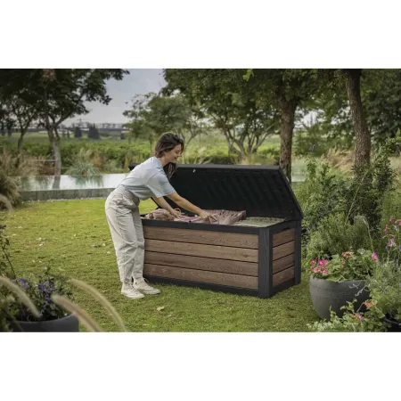 Baule Contenitore Keter 570L in Resina Effetto Legno Noce da Esterno