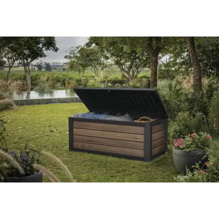 Baule Contenitore Keter 570L in Resina Effetto Legno Noce da Esterno