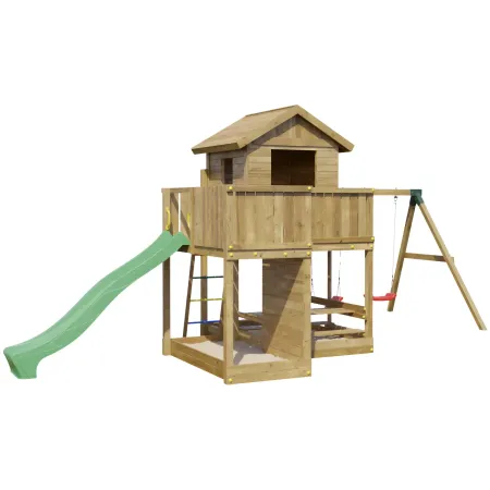 Parco Giochi in Legno Casetta Piattaforme Scivolo Altalena Sabbiera