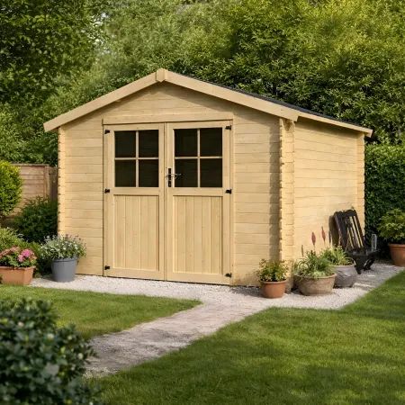 Casetta in Legno 34mm Grezzo da Giardino 3x3 Doppia Porta Vetrata