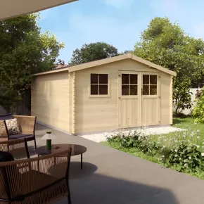 Casetta in Legno 34 mm da Giardino 4x4 Doppia Porta Vetri Block-House 2