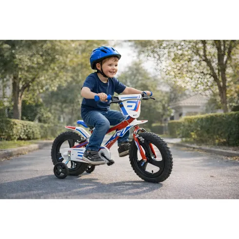 Bicicletta Rotelle per Bambini 16" Gomme Gonfiabili 2 Freni Blu Rosso