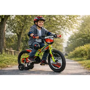 Bicicletta per Bambini 14" Freni Doppi Rotelle in Acciaio Giallo Rosso 2